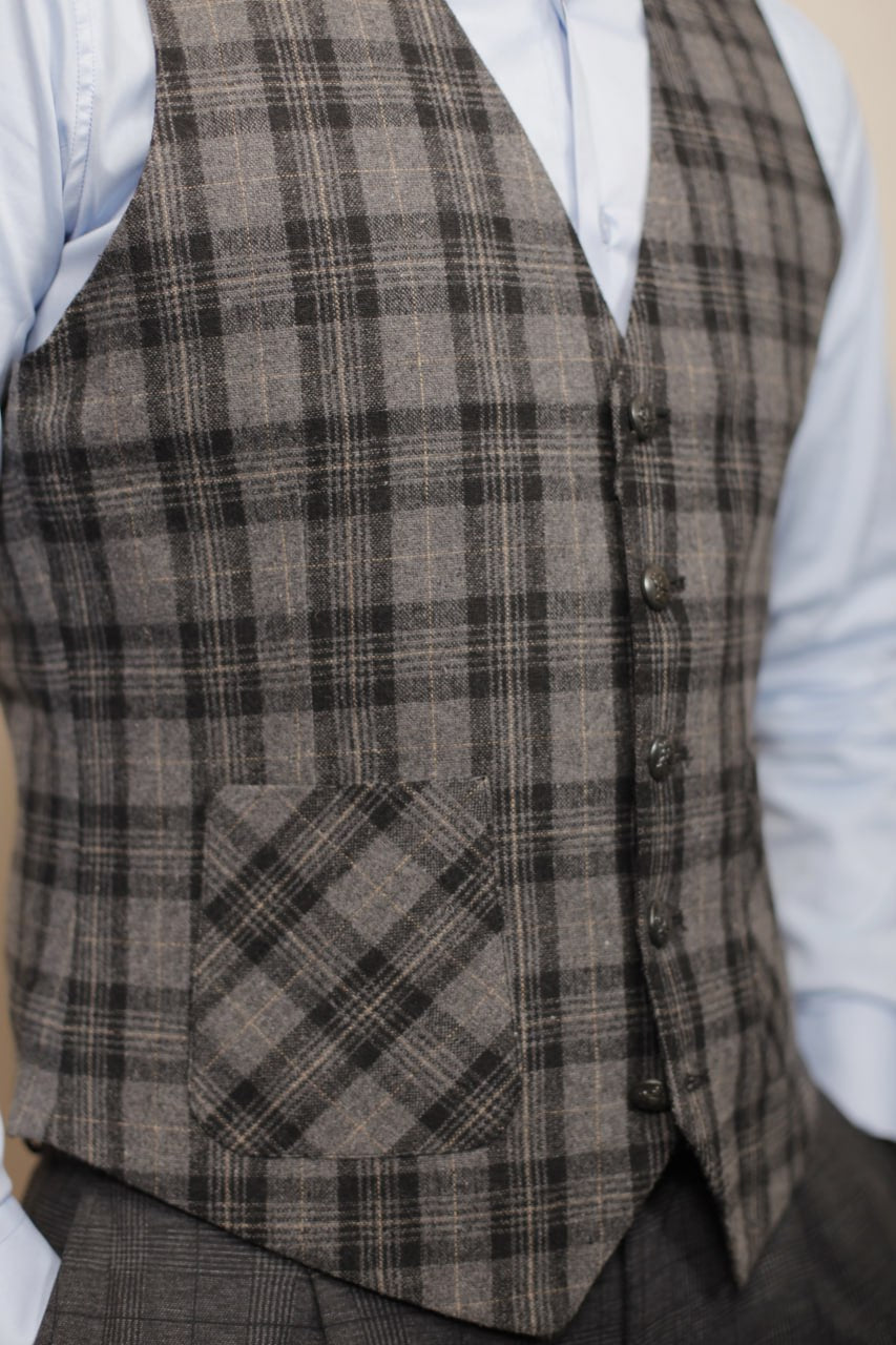 Gilet Costume Carreaux  Gris&Noir
