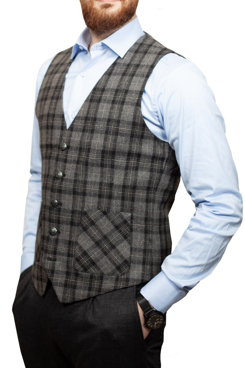 Gilet Costume Carreaux  Gris&Noir