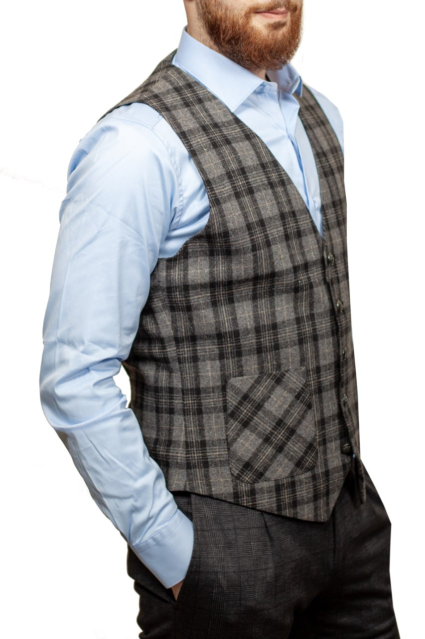 Gilet Costume Carreaux  Gris&Noir