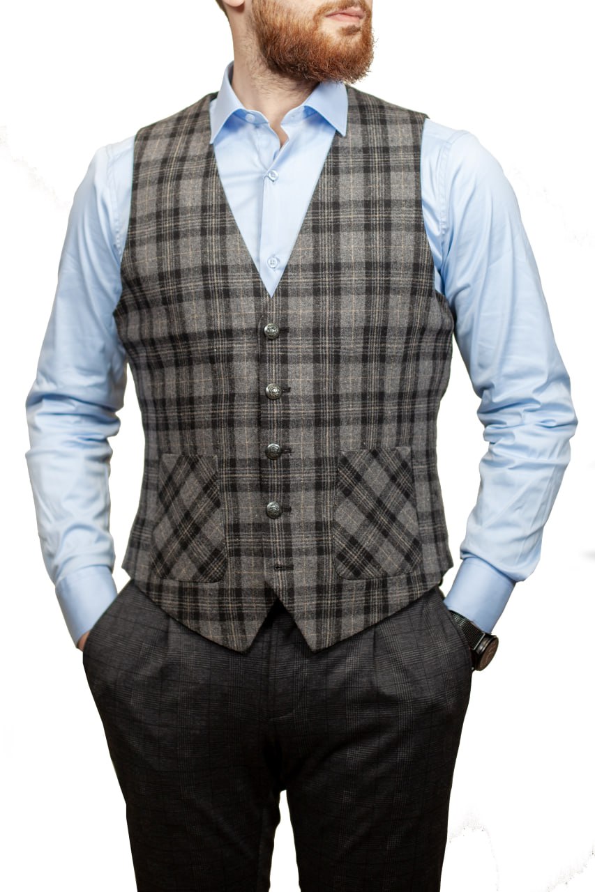 Gilet Costume Carreaux  Gris&Noir