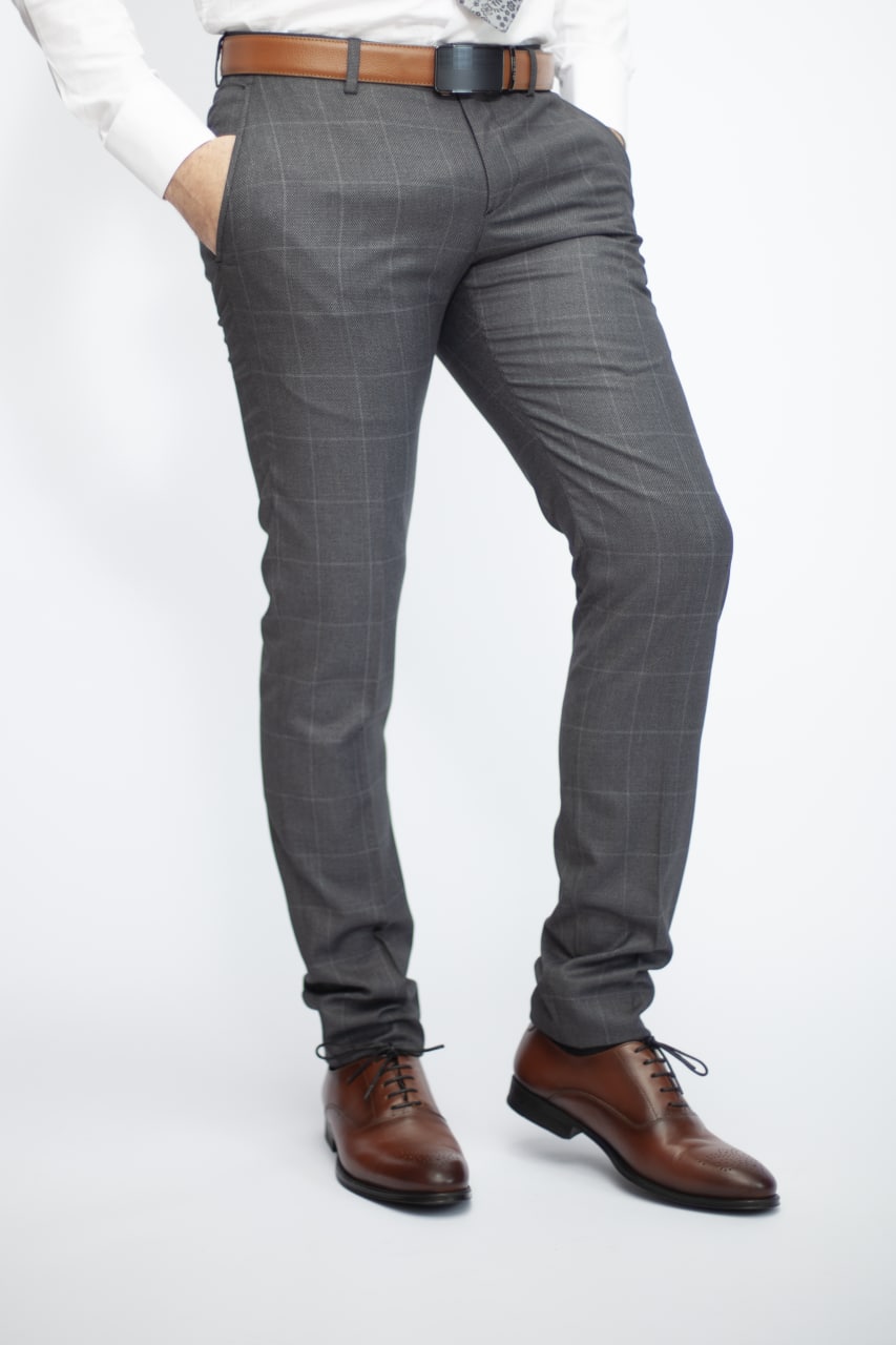 Costume Gris Foncé Carreaux 2 Bouton