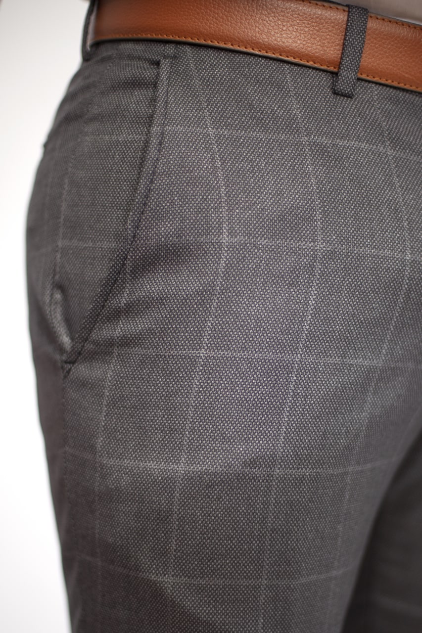 Costume Gris Foncé Carreaux 2 Bouton