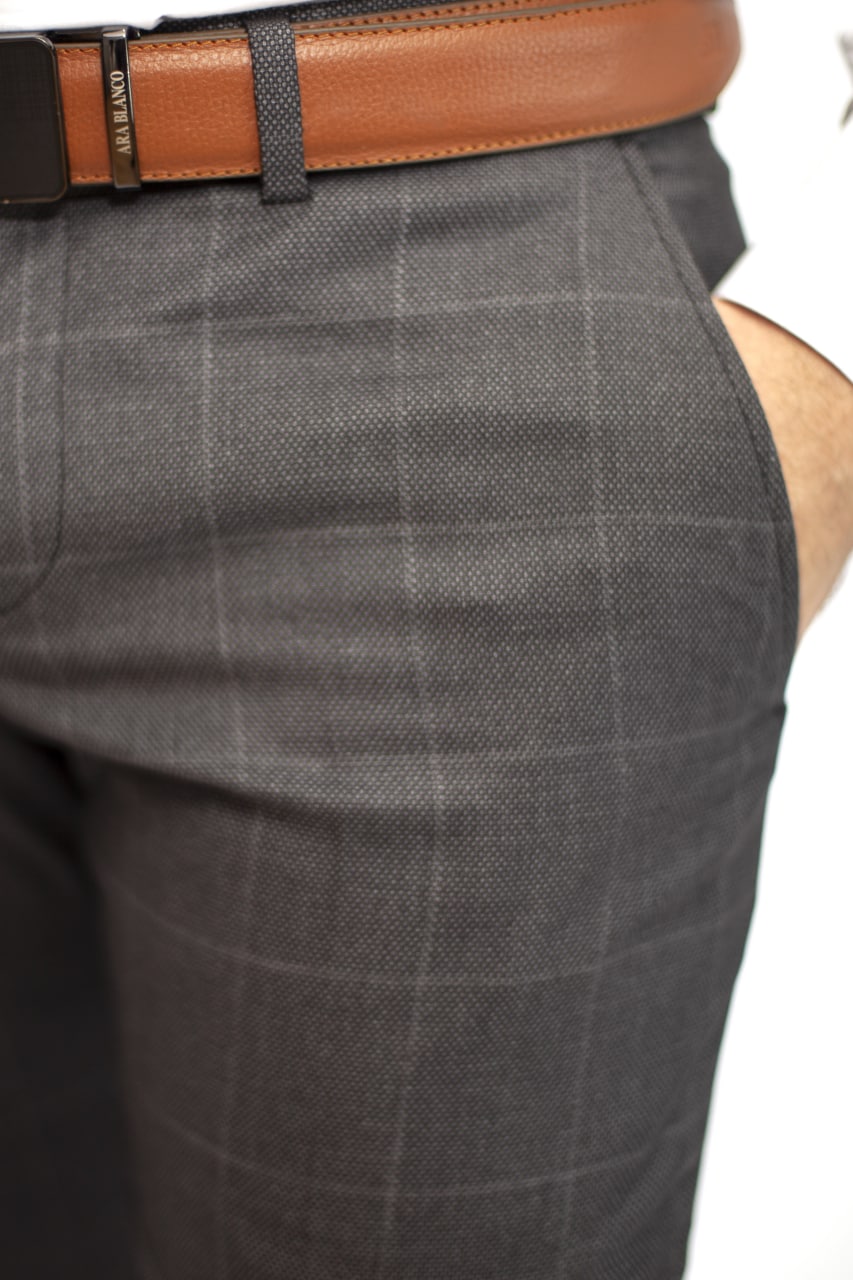 Costume Gris Foncé Carreaux 2 Bouton