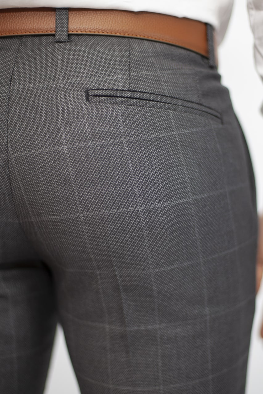 Costume Gris Foncé Carreaux 2 Bouton