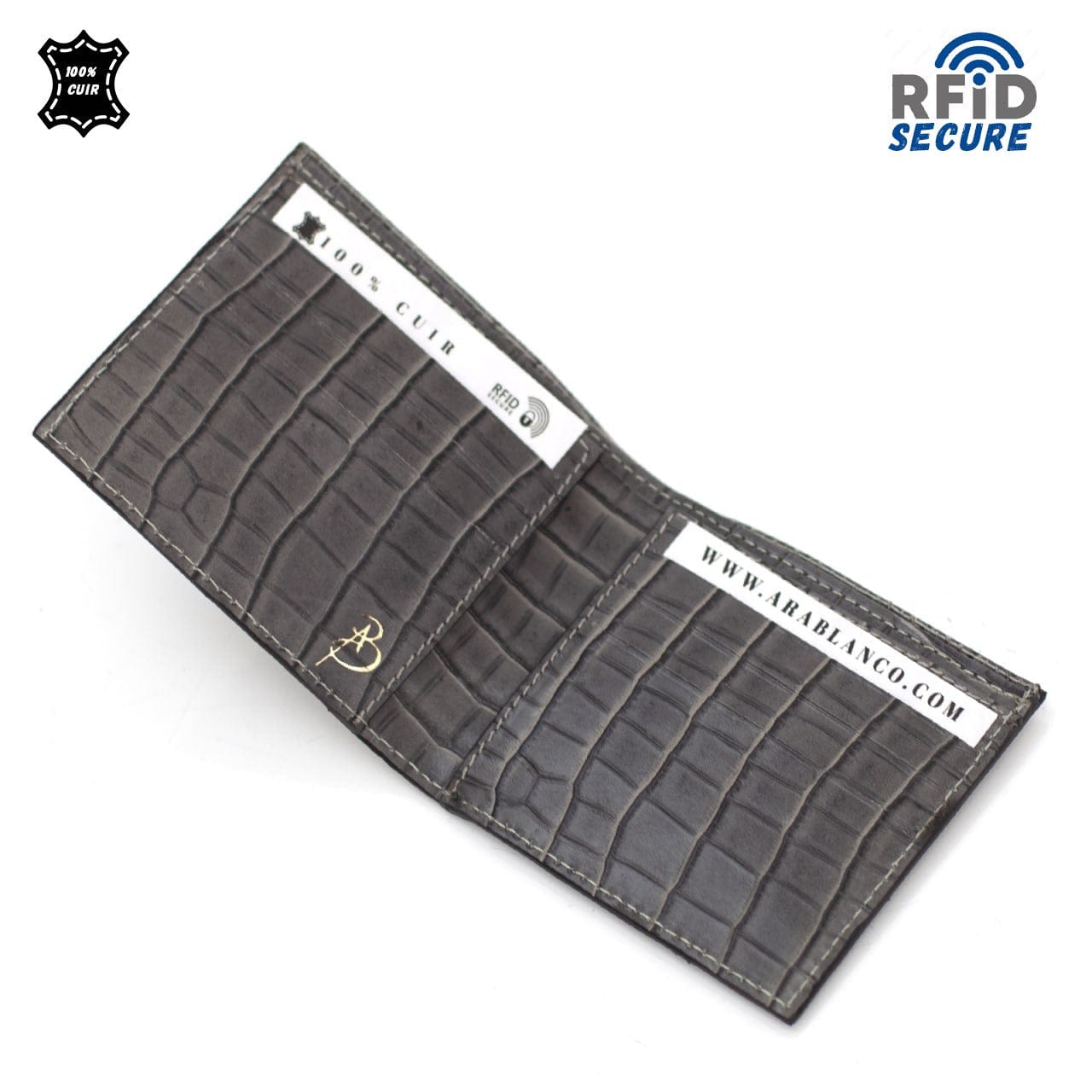 PORTFEUILLE CUIR CROCO GRIS