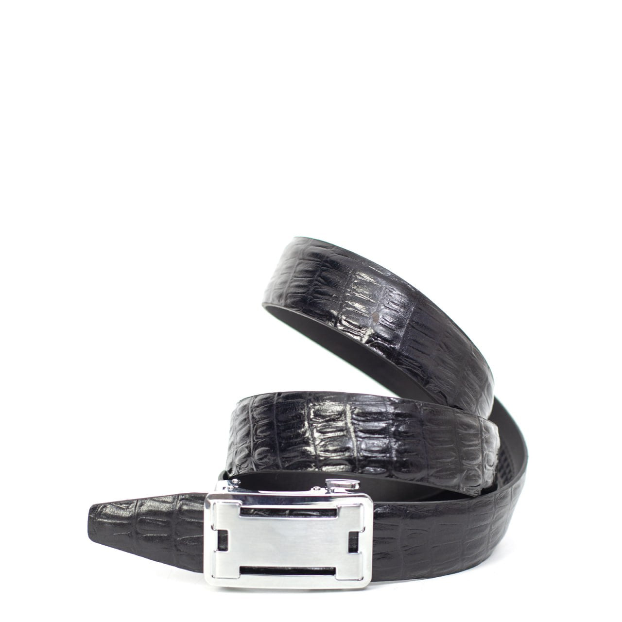 Ceinture Luxe A Motif Croco  - Noir